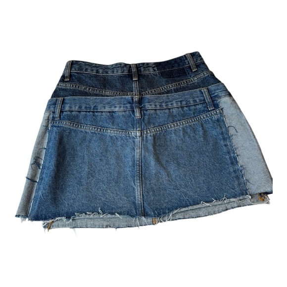 ZARA ZW Denim Mini Skirt Double Waisted Upcycled Ultra Mini Size Small - Picture 11 of 16